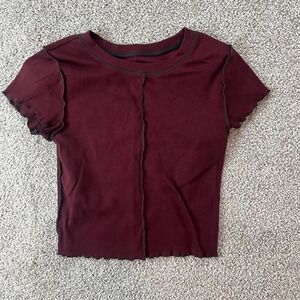 baby doll Top y2k Womens S Ribbed Lettuce Hem Cropped Fitted Stretch